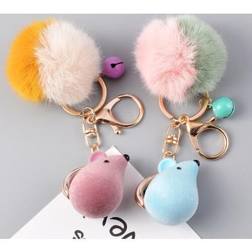 Rabbit Mouse Keychain Plush Pompon Key Chain Decorative Pendant for Women Bag Accessories Keychain Car Fashion Keyring Wholesale