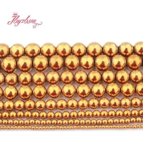 2/3/4/6/8mm Natural Gold Hematite Round Smooth Stone Beads For DIY Necklace Bracelet Jewelry Making Strand 15" Free Shipping