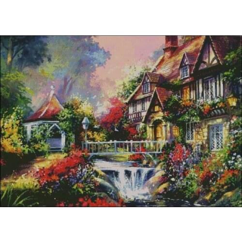 Forest hut Bridge Spring water Top Quality Embroidery Needlework 14CT Unprinted Cross Stitch Kits DIY Handmade Home Decor