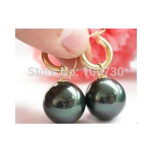 Ry00371 HOT Huge 16mmAAAA+ South Sea Black Shell Pearl Earring