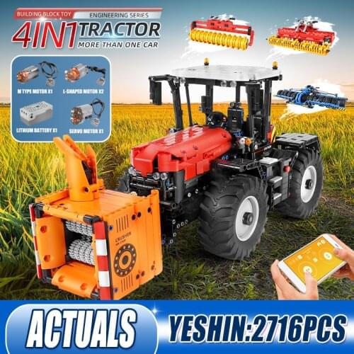Mould King 17020 APP RC Motorized Trator With Roller Packer Harrow Agricultural vehicle Building Blocks Bricks Kids Gifts Toys