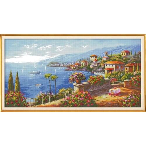 Mediterranean style cross stitch kit aida 14ct 11ct count print canvas cross stitches needlework embroidery DIY handmade