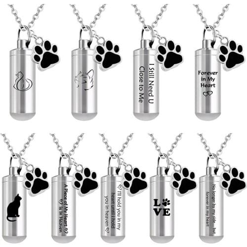 Stainless Steel Urn Necklaces for Ashes Cat Pet Cremation Memorial Ashes Jewelry Keepsakes Pendant Women Men
