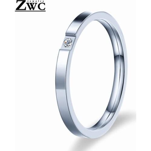 ZWC New Fashion Simple Crystal Inlay Rings For Women Men Lovers Romantic Titanium Steel Rose Gold Ring Jewelry Wholesale