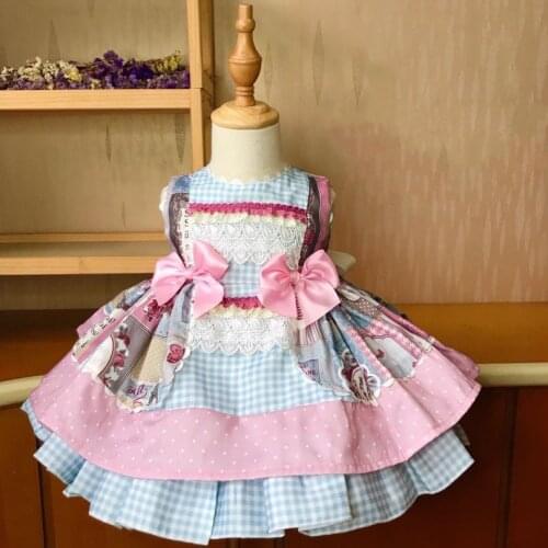 Baby Girl Clothes Spanish Lolita Princess Dress Sleeveless Lace Spliced Cute Dress For Girls Birthday Party Vestidos Y2693