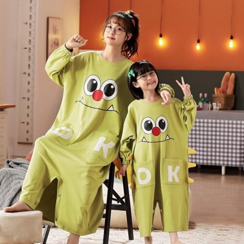 Mother And Daughter Autumn Pajamas Jumpsuit Cartoon Monster Onesies Childrens Homewear Long Sleeve Round Neck Pyjamas