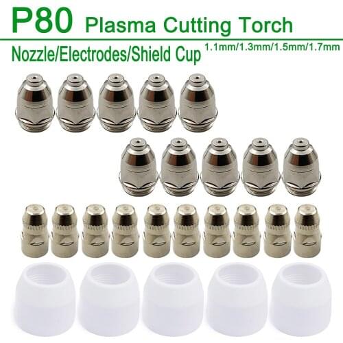 25pcs P80 Plasma Cutting Torch Consumable Cutting CNC 60A 80A 100A P80 Plasma Torch Shield Cup Tip Electrode Nozzle