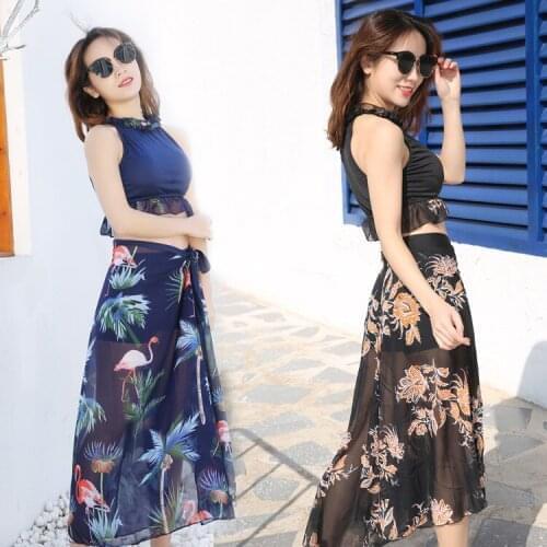 A Generation of Fat 3pcs Set Two-Piece Swimsuit Chiffon Adult Swimwear Boxer Slimming Swimsuit Spa Swimsuit WOMENS