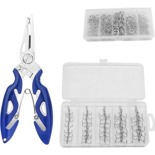 Fishing Stainless Steel Split Rings Double Snap Ring Lure Connectors Three Anchor Hook Set Box Fishing Tackle Gear