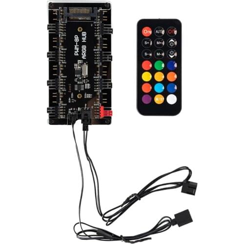 SATA Power Supply 1 to 8 Fan HUB 12V 4 Pin PWM ARGB Addressable Splitter for PC LED Light Cooler Control Adapter Multi Way Hub