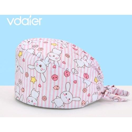 Unisex doctor Surgical Dentist Operating room work caps Elastic Printed cotton Nurse Hat scrubs Cap Pet clinic Work Hats