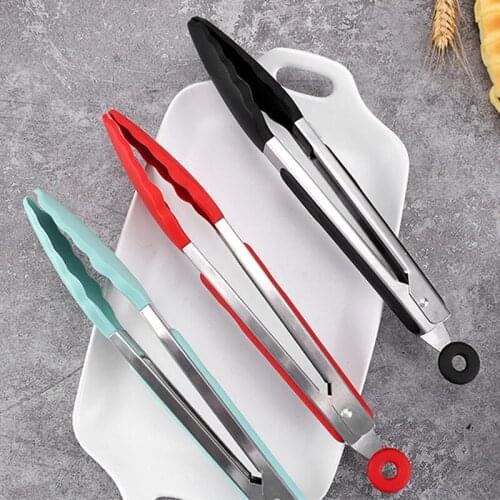 Stainless Steel Silicone Food Tong Non-slip Kitchen Service Clamp Restaurant Food Clamp Barbecue Salad Tool Kitchen Accessories