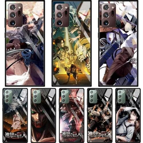 Glass Cases For Samsung Galaxy Note 20 Ultra 10 Plus Lite 5G 9 8 Shell Cover Silicone Capa Fundas Anime Japanese Attack On Titan