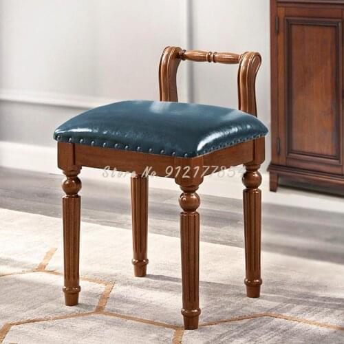 European style makeup stool modern minimalist fabric solid wood dressing table stool nail art small stool pastoral bedroom white
