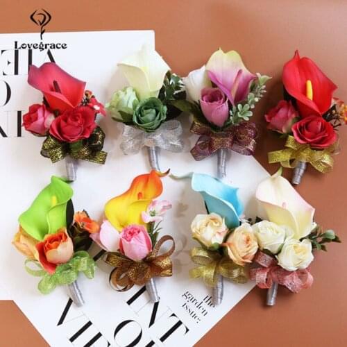 Wedding Wrist Corsage Bracelet Bridesmaid Flower Calla Boutonniere Corsage Pins Brooch Women Wedding Decorative Corsages Flower