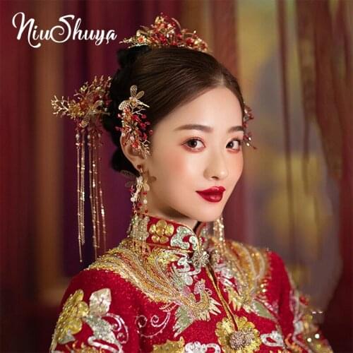 NiuShuya Traditional Chinese Hairpin Hair Combs Wedding Hair Accessories Stick Headdress Head Jewelry Bridal Headpiece