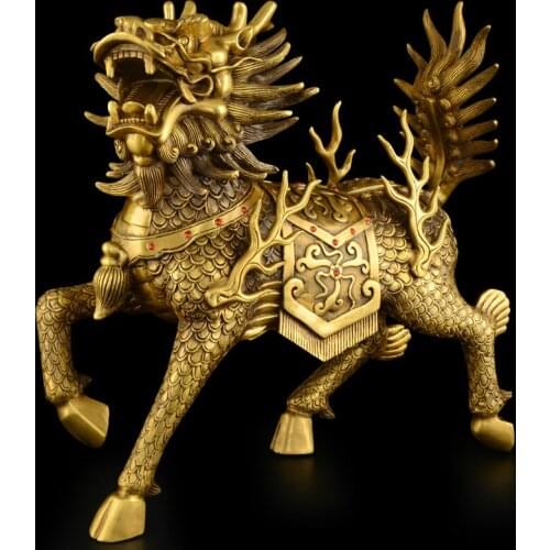 Handmade Chinese Mythical Unicorn Decorations Huoqilin Bringing Money Protecting the House Warding off the Evils Office Ornames