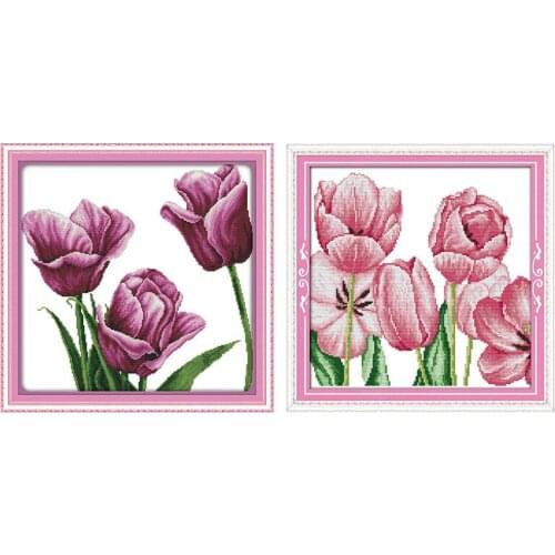 Everlasting Love Purple Tulip Chinese Cross Stitch Ecological Cotton Clear Stamped 14CT DIY Gift Christmas Decoration