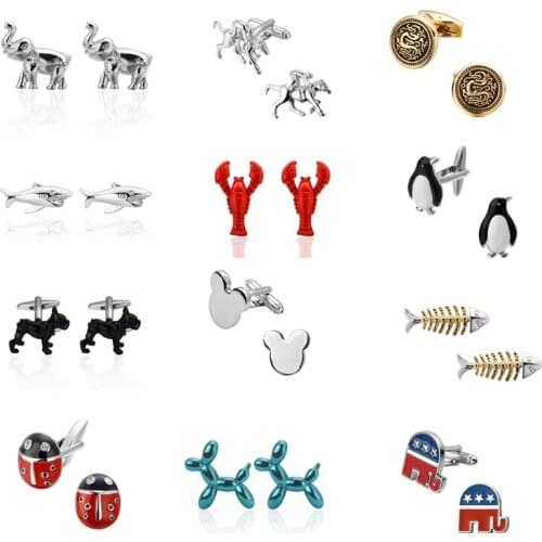 Upscale French Cufflinks animal shaped Cufflinks / Elephant / beetle / fish bones / penguins / shark / horse / dog