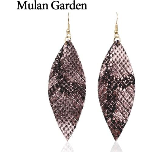 M&G Real Leather Earrings for Women Gold Purple Statement Drop Leaf Earrings Fashion Jewelry Leather Jewelry Accessories Gifts