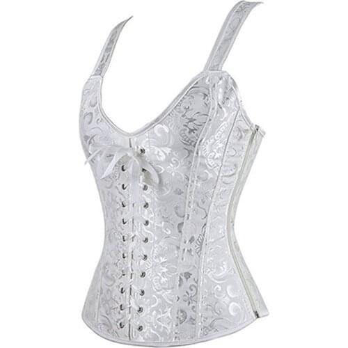 Women Gothic Bustier Corset Size Up To 6XL Lace Up Overbust Corselet Bustiers Sexy Jacquard Shoulder Straps Tank Zipper Corset