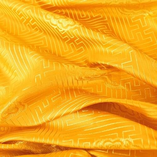 Golden satin jacquard fabrics Chinese brocade material for sewing cheongsam and kimono