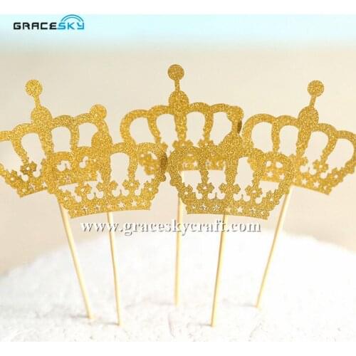 10pcs New free shipping Glitter paper Crown design Wedding CakesToppers Birthday Party Favor Cake Supplies,7 colors