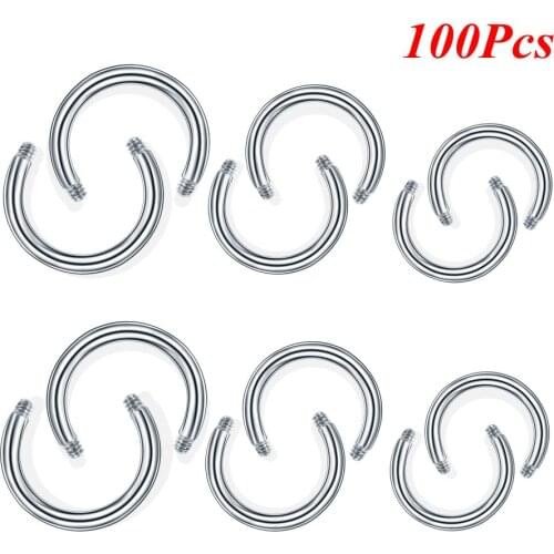 100Pcs Stainless Steel Horseshoe Rod Piercing Screw Thread for Body Jewelry Piercing Replacement Attachments Rod Piercing