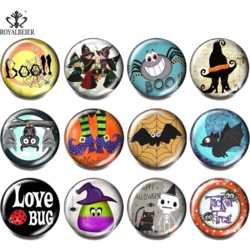 12pcs/Lot Halloween Snaps Button Skull Tattoo Snap Buttons 18mm Black Cat Glass Snaps Fit DIY Bracelets For Charm Jewelry