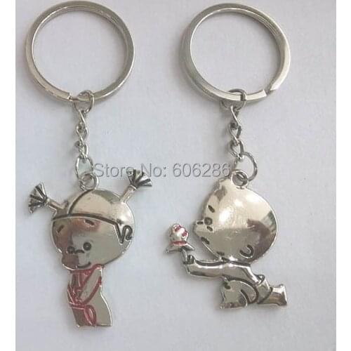 120pcs(60pairs)/Lot Kids Birthday Party Supplies Boys and Girls Couple Keychain Metal Key Chain Ring for Wedding Favor