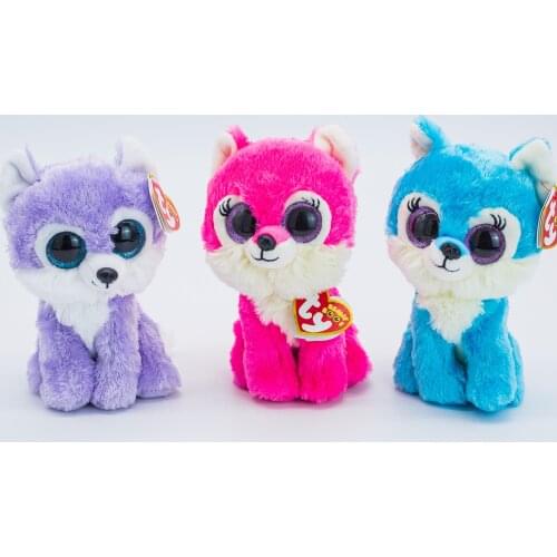 15CM Ty Beanie Big Glitter Eyes Pink Blue Purple Wolf Plushie Cute Doll Kid Collection Toys Decor Child Birthday Christmas Gift