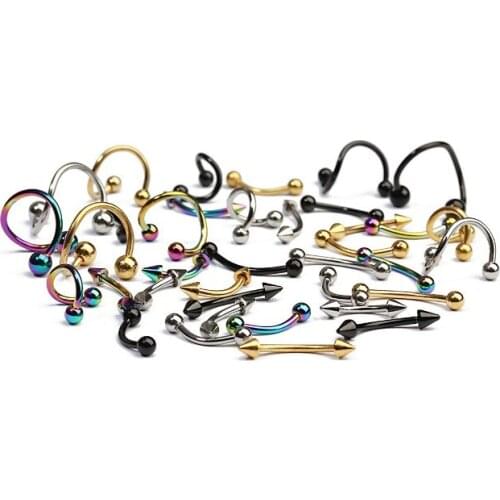 18pcs/Set Stainless Steel Eyebrow Bar Lip Nose Piercing Ear Studs Steel Mixed Body Jewelry Fashion Punk Crystal Piercing Set