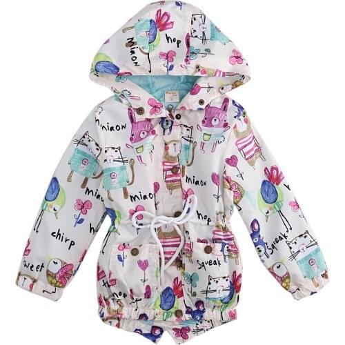 2017 Autumn Kids Girls Long Sleeve Jacket Graffiti Hand Print Coat Hooded Outerwear Coats Size 3-7T