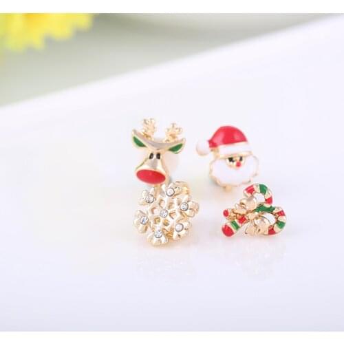 4 Color Choose Bowknot Santa Snowflake Small Deer Clip on Earrings Without Piercing for Christmas No Hole Ear Clip Good Gift New