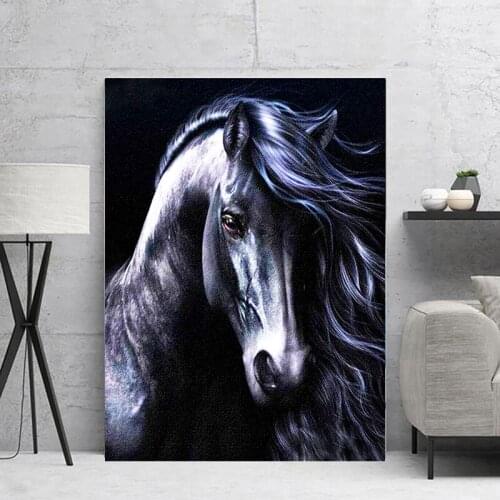 5D DIY diamond painting cross stitch dark horse square rhinestone diamond embroidery animal handmade gift home wall decoration