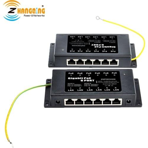 6Port Gigabit PoE Passive Injector Dual DC power plug Mode A&B Operation Ethernet For Networking IP Camera IP Phone etc