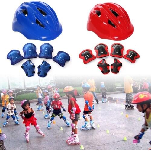 7pcs/Set Kids Roller Skating Bicycle Helmet Knee Wrist Guard Elbow Pad Set For Children Cycling Sports Protective Guard Gear Set
