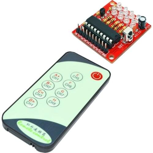 8 Channel IR Infrared Receiver Board Delay Relay Driving Module + 9 Keys Remote Control Transmitter Self-Locking Controller 3-5V