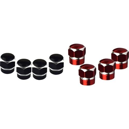 8 Pieces Tire Stem Valve Caps Wheel Valve Covers Car Dustproof Tire Cap, Hexagon Shape (Black+Red)