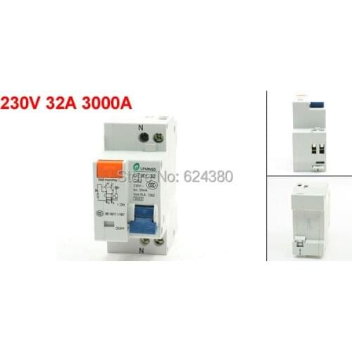 AC 230V 220V 32A 1P 1 One Pole Phase 3000A Overload Household Miniature Earth Leakage ELE Circuit Breaker 1P + N DZ30L-32