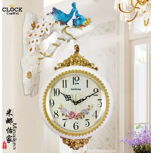 Large Sitting Peacock Wall Clock Modern Design Double-sided Clock Personality Wall Watch Mechanism Hanging Relogio Parede 5ZB305