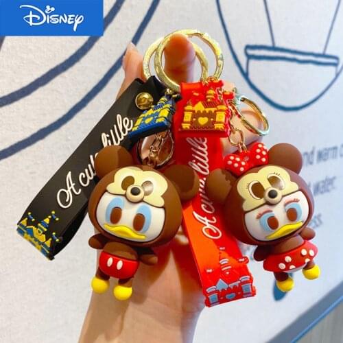 Disney Cosplay Keychain Mickey Mouse Piglet Winnie the Pooh Chip Dale Minnie Stitch Donald Duck Figures Pendant For Bag Key Ring