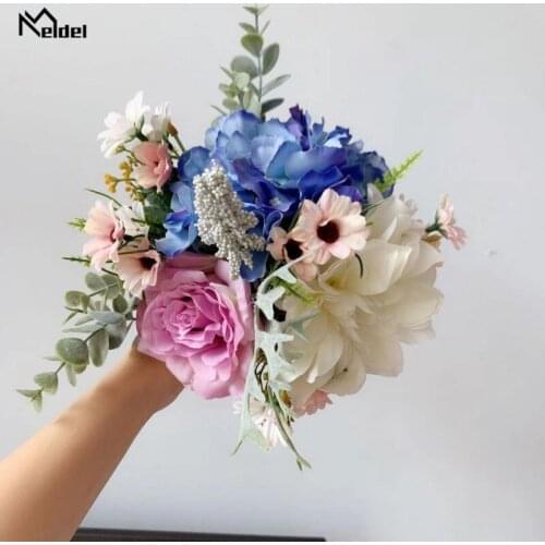 Meldel Bride Bouquet Artificial Flower Silk Rose Dahlia Wedding Home Party Table Fake Flower Decoration Wedding Planner Supplies