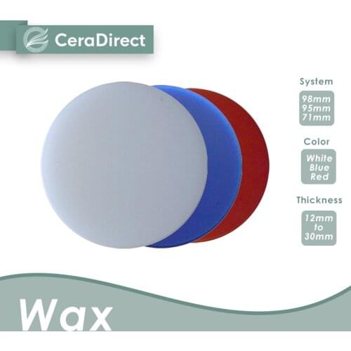 Ceradirect WAX disc-Open system (98mm)-White/Red/Blue（8 pieces) ——for dental lab CAD/CAM