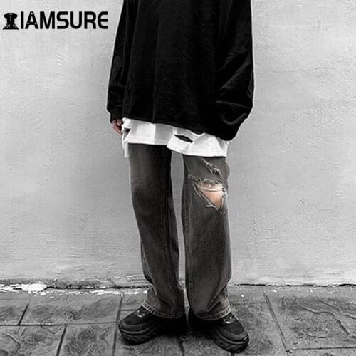 IAMSURE Cool Plus Size Loose Grey Ripped Jeans Female 2020 Winter Autumn Baggy Low Waisted Wide Leg Trousers Casual Streetwear