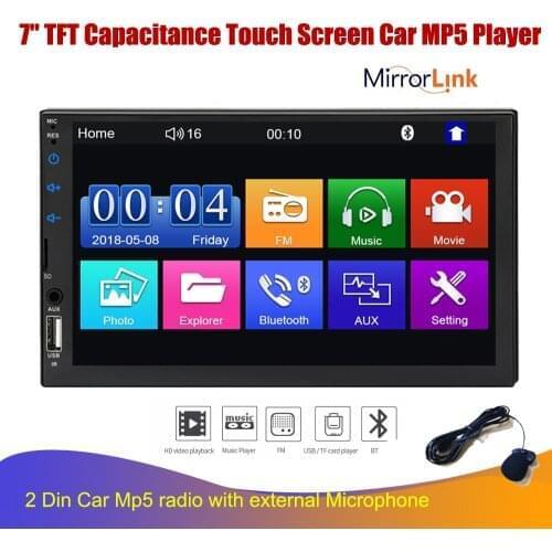 2 Din Capacitance Touch Screen Car MP5 Player with Bluetooth FM Radio Receiver Support Rear Camera external microphone radio