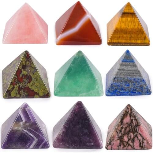 Wholesale Gemstone Pyramid Figurine Mini Crystal Energy Healing Natural Stone Egyptian FengShui Statue Specimen Home Decor Model