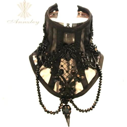 Steel Boned Gothic Vampire Costume Lace Mesh Neck Corsets For Sale