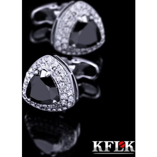 KFLK Jewelry shirt cufflinks for mens Brand Crystal Black Cuffs links Buttons High Quality Luxury Wedding Groom guests