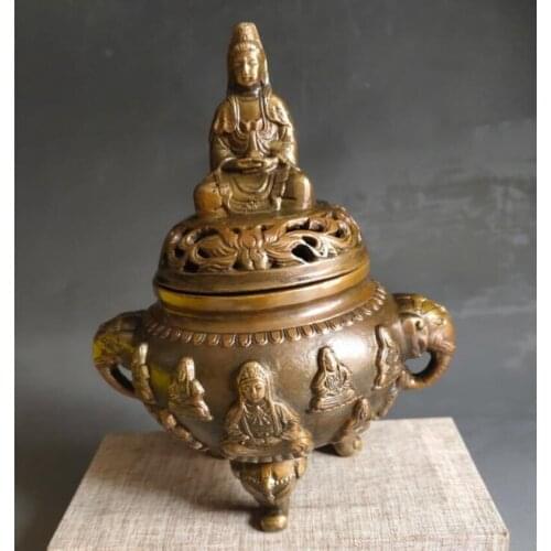 China brass Goddess of mercy Incense burner crafts statue